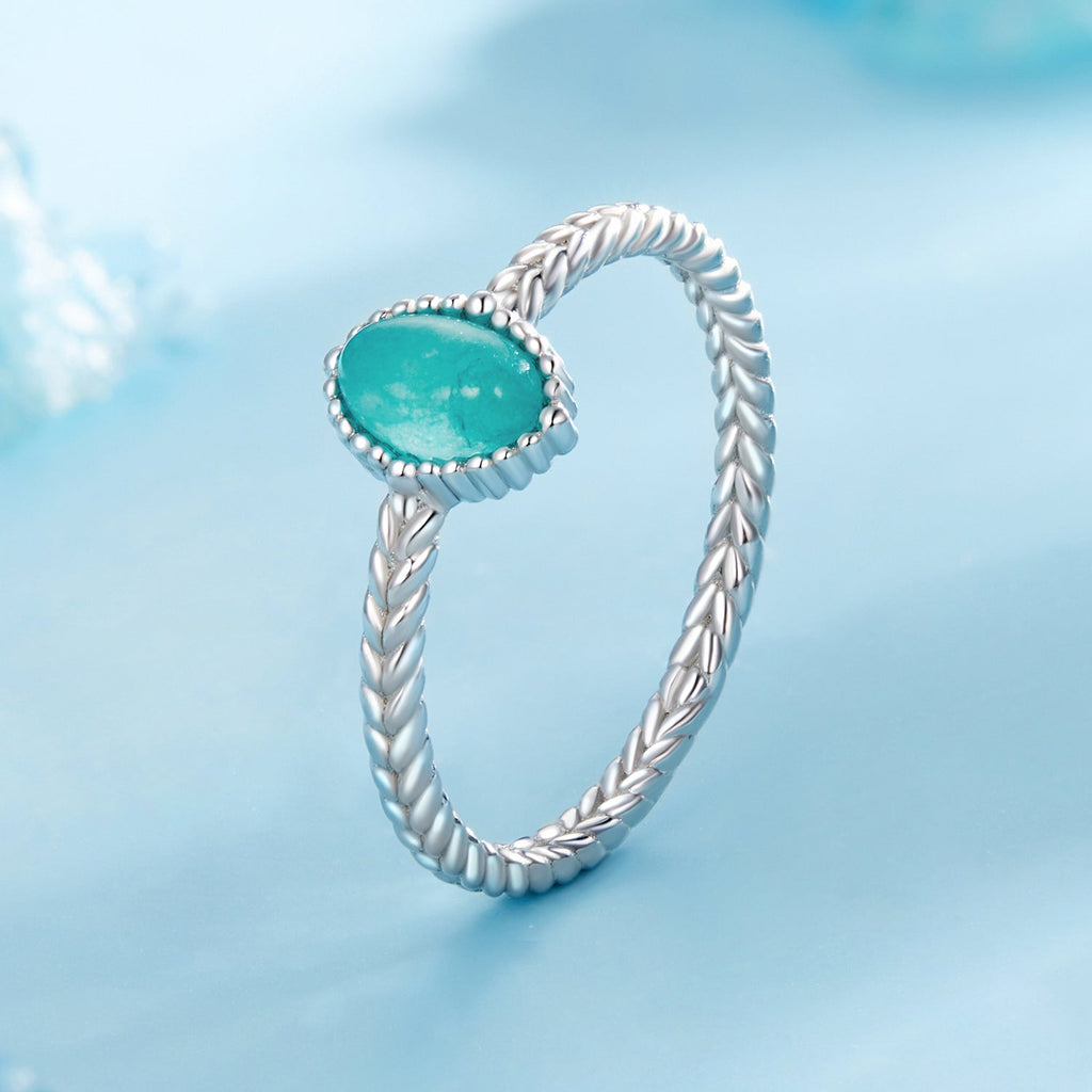 925 Sterling Silver & White Gold Plated Amazonite Ring Size 6 for Women