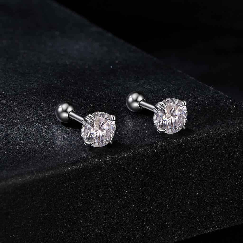 925 Sterling Silver 5mm Moissanite Earrings with White Gold Plating for Women