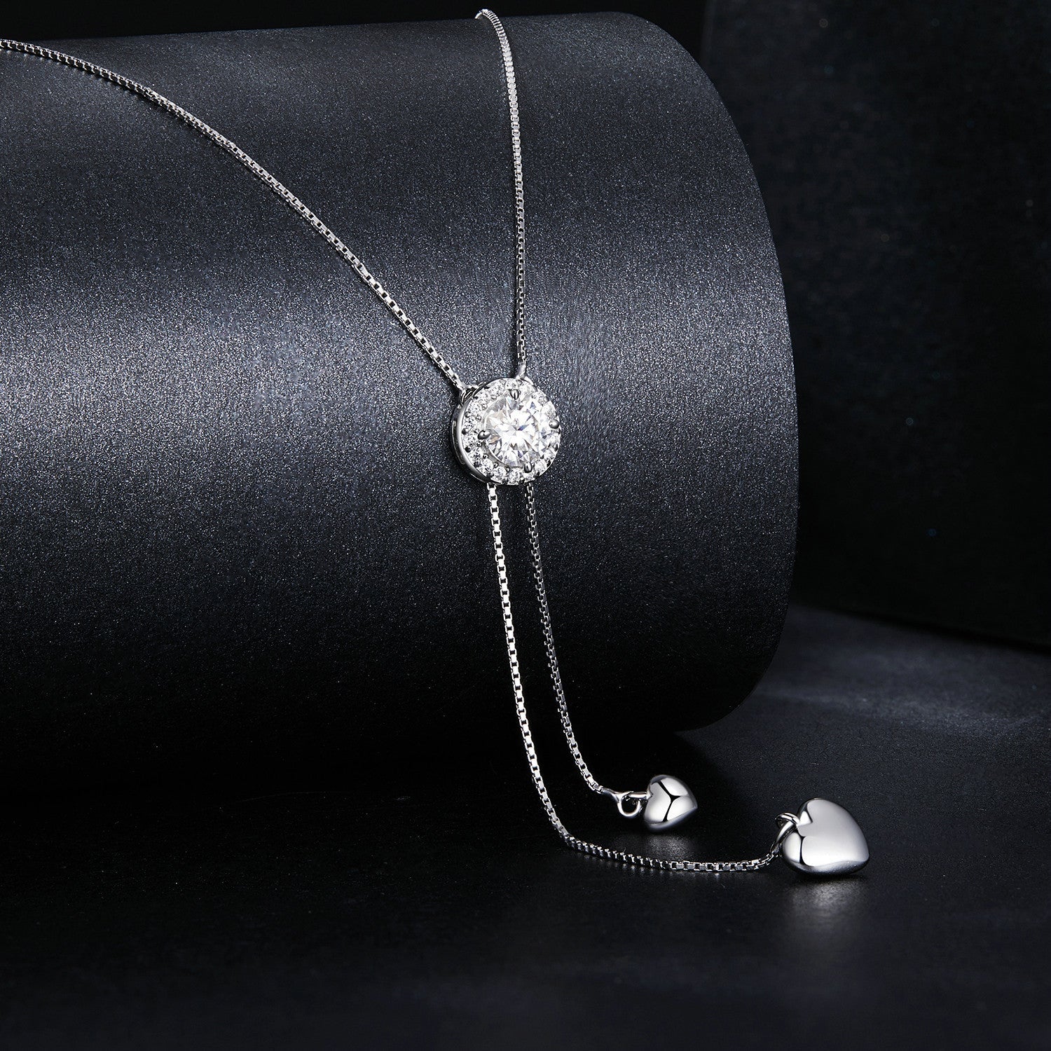 925 Sterling Silver 5mm Moissanite Necklace with Pavé Setting in White Gold, 450mm Length for Women