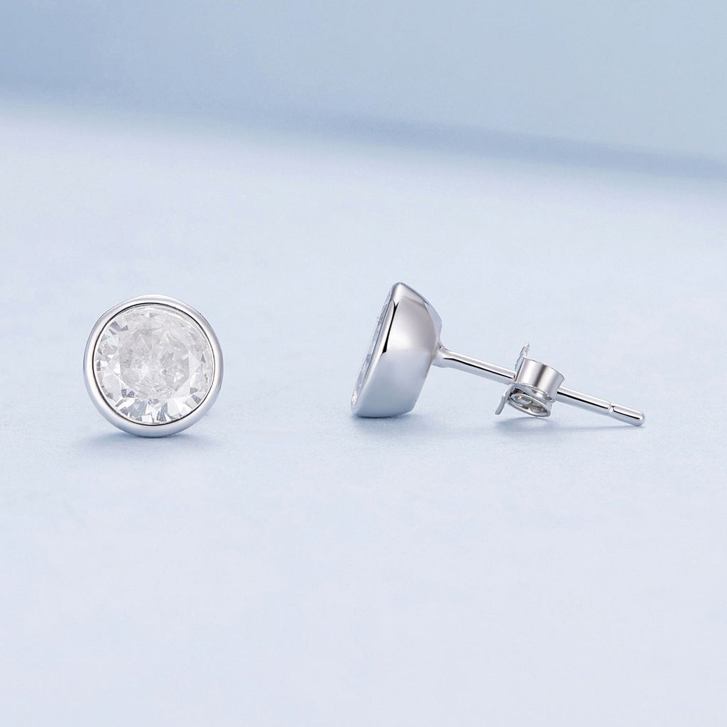 925 Sterling Silver Earrings with Pavé Setting CZ, 7mm, Plated Platinum for Women
