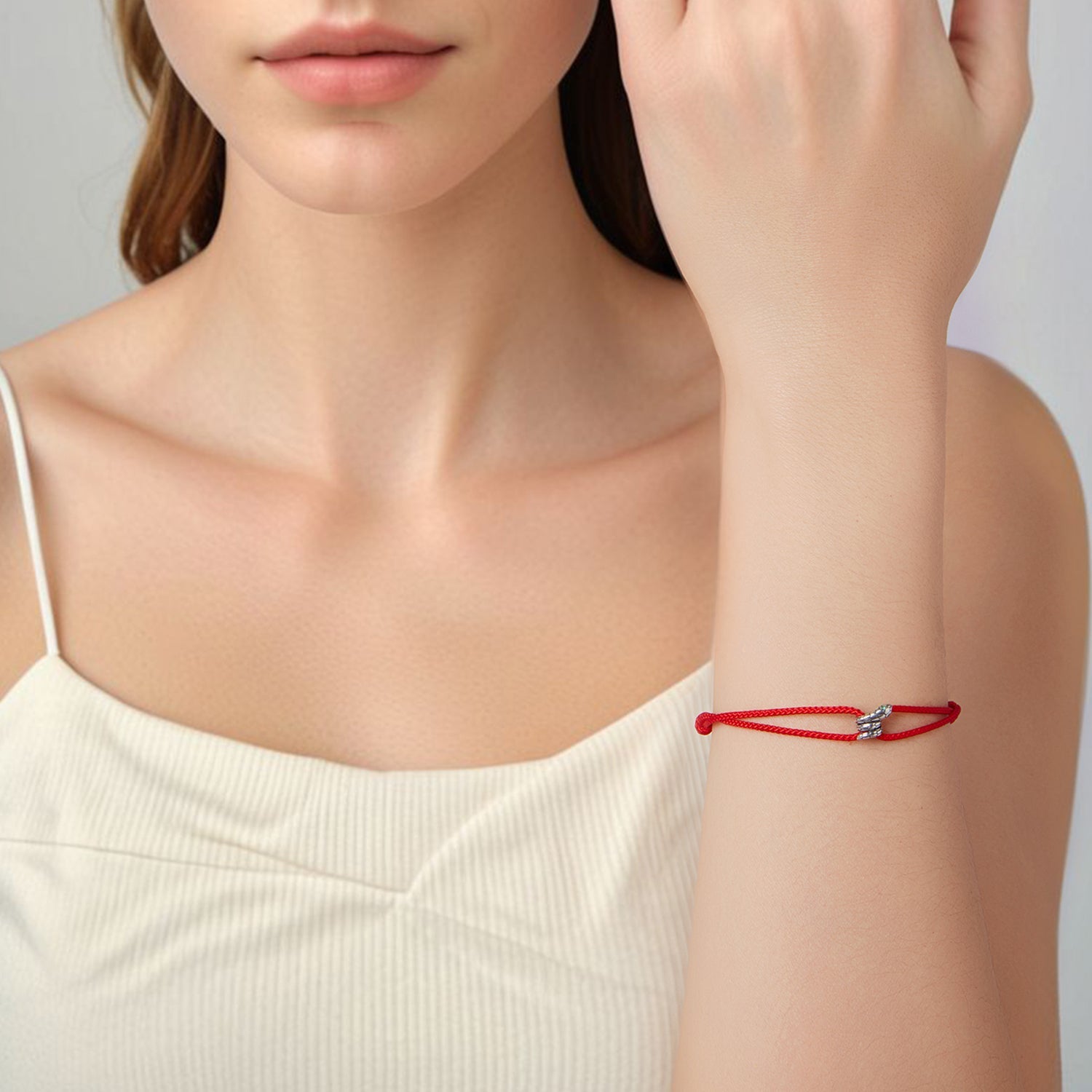 925 Sterling Silver Adjustable Bracelet with CZ and Cotton Rope for Women
