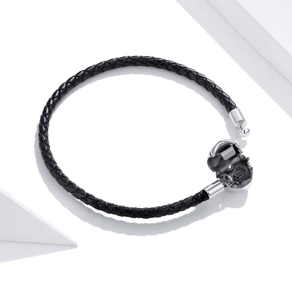925 Sterling Silver Leather 17cm Bracelet with Oxidized CZ for Women