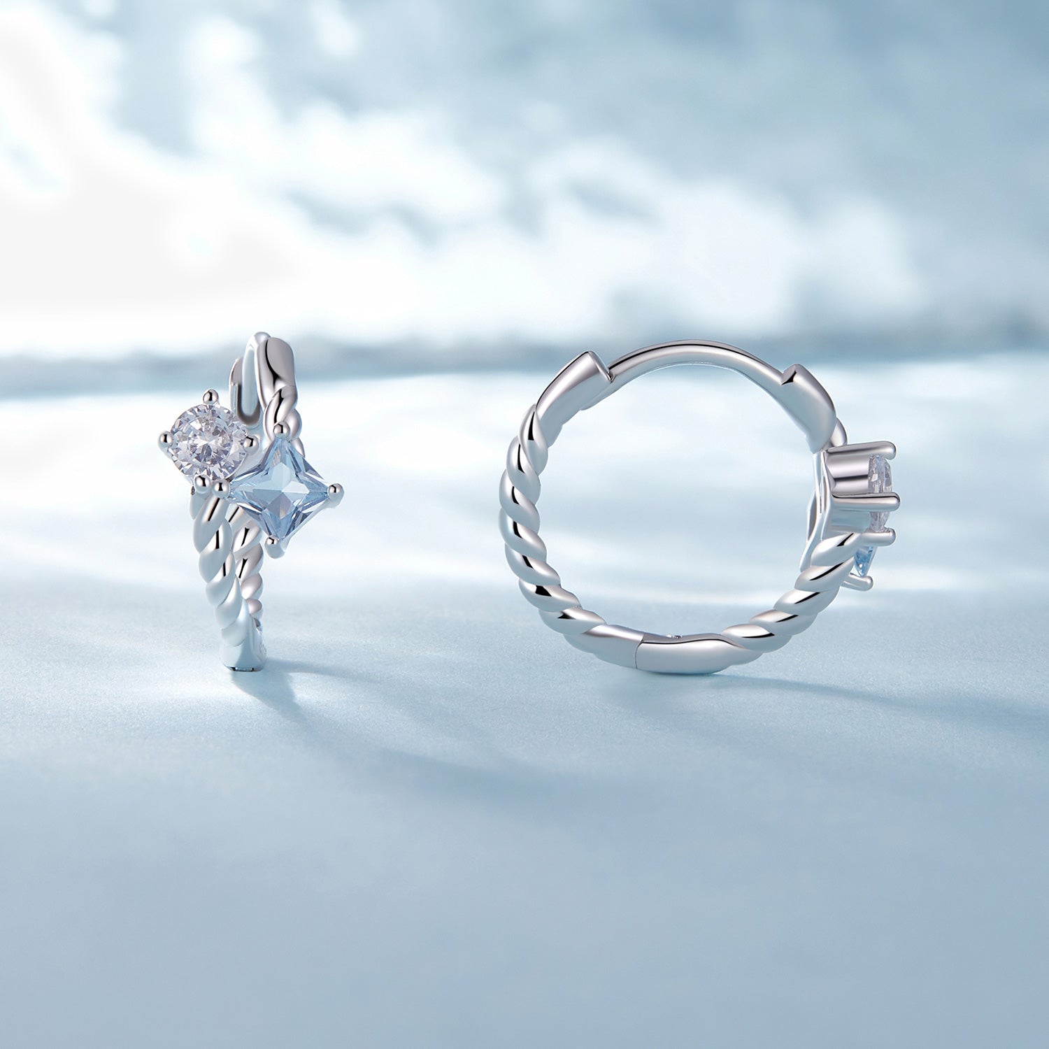 925 Sterling Silver Earrings with Spinel and CZ, 13x7mm, Plated Platinum for Women