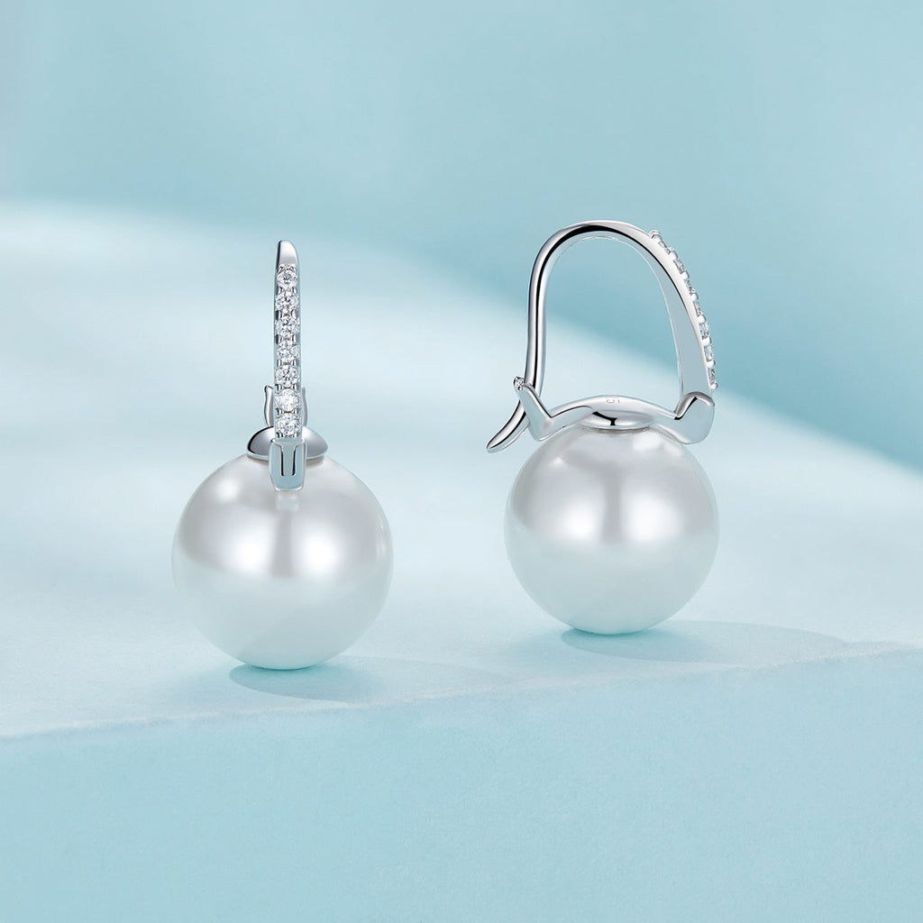 925 Sterling Silver Earrings with Quality Shell Pearl and CZ, 21*11mm, for Women