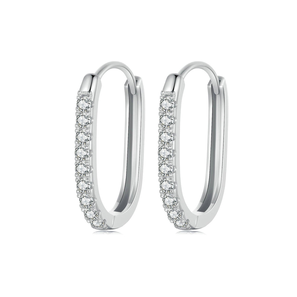 925 Sterling Silver Earrings with Pavé Setting CZ in Platinum for Women