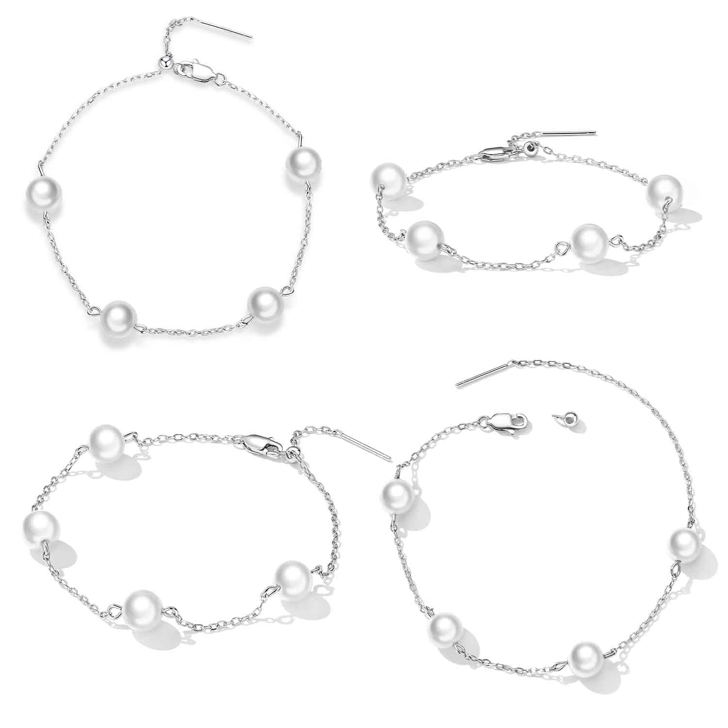 925 Sterling Silver Adjustable Pearl Bracelet for Women
