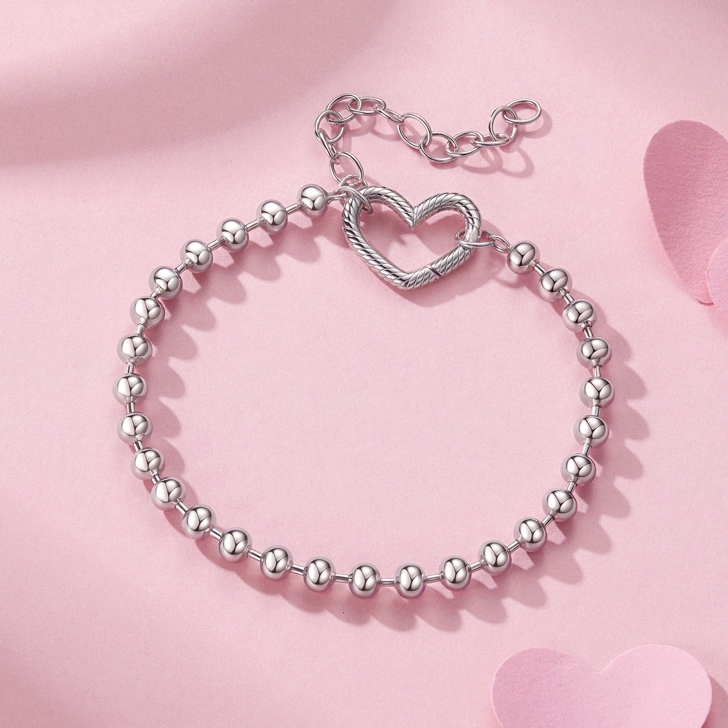 925 Sterling Silver 16+5cm White Gold Plated Heart Bracelet for Women