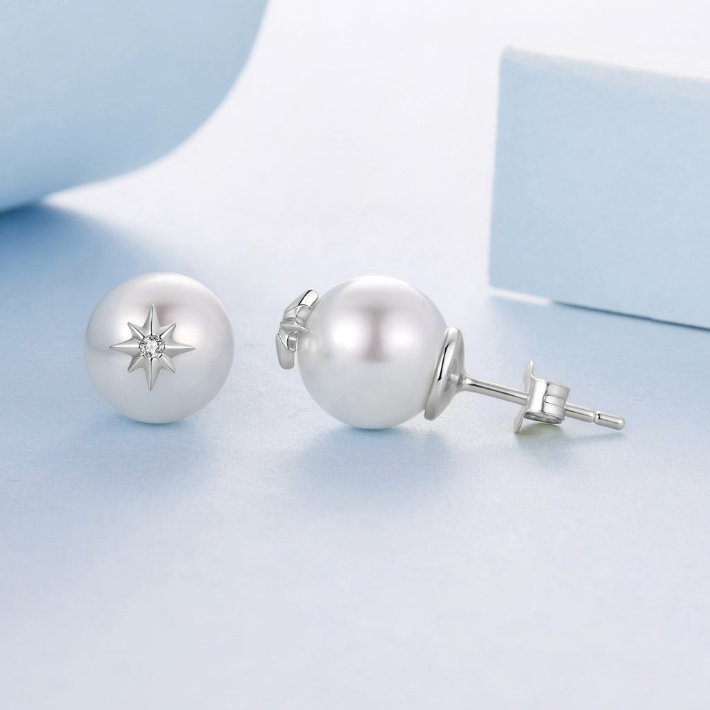 925 Sterling Silver Earrings with CZ and Synthetic Pearl for Women