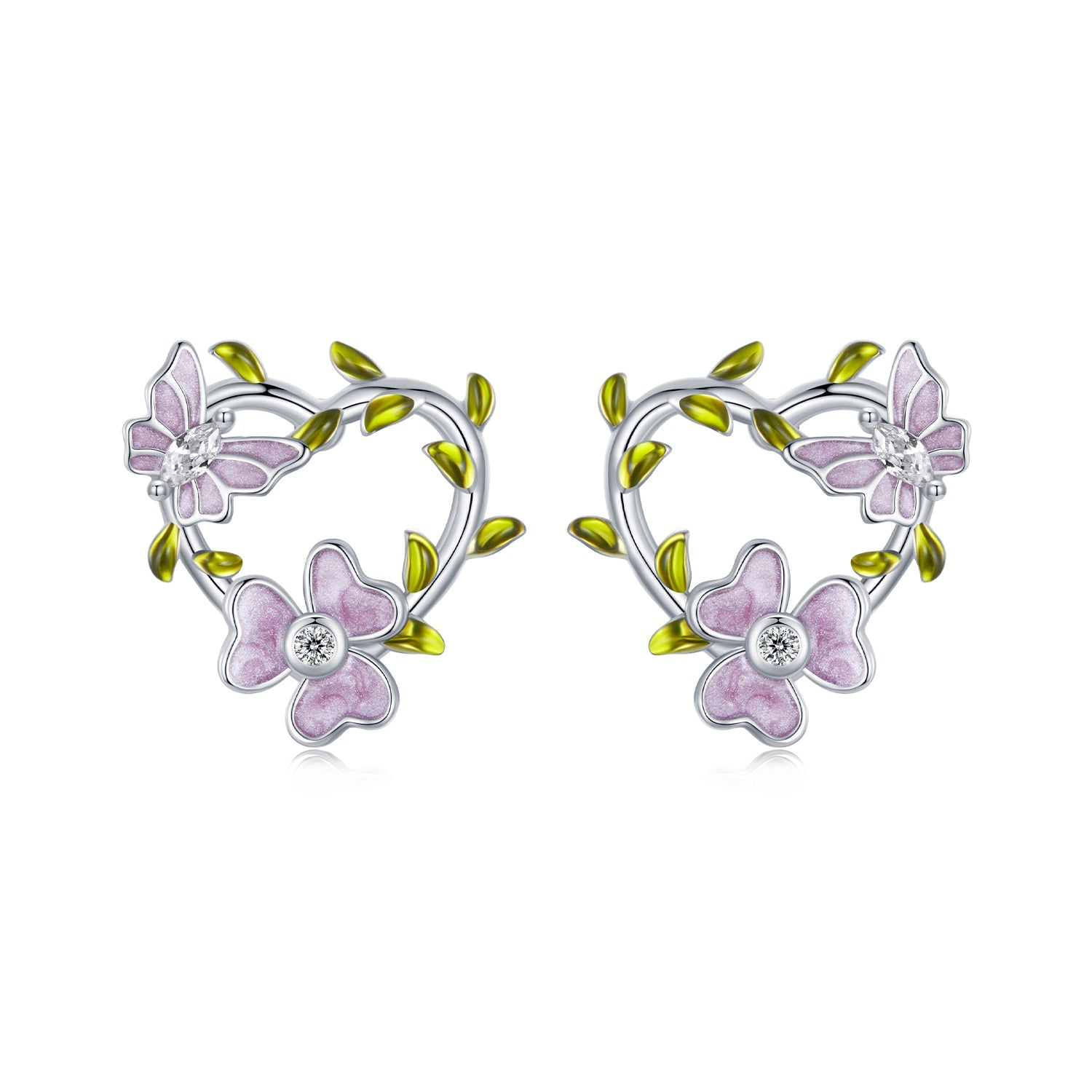 925 Sterling Silver Enamel CZ Plated Earrings