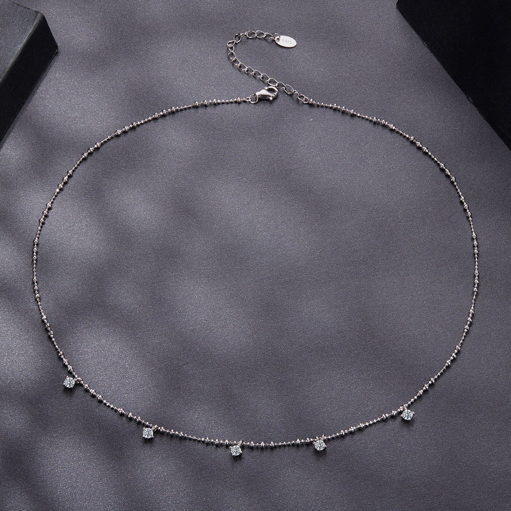 925 Sterling Silver 0.10ct Moissanite Necklace in White Gold, 40+5cm Chain for Women