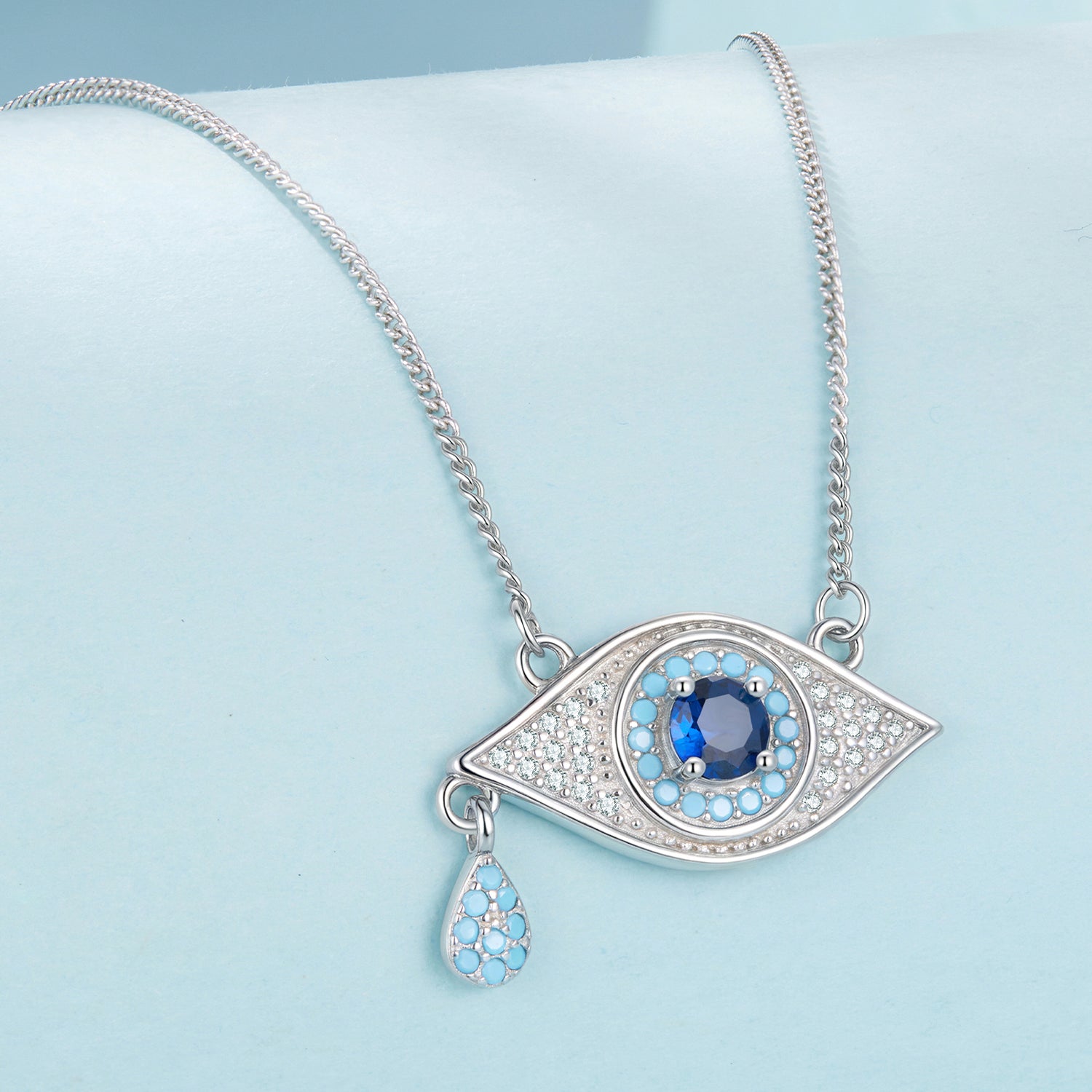 925 Sterling Silver Pavé CZ Pendant Necklace for Women - 40+5cm Length, 2x1cm Pendant