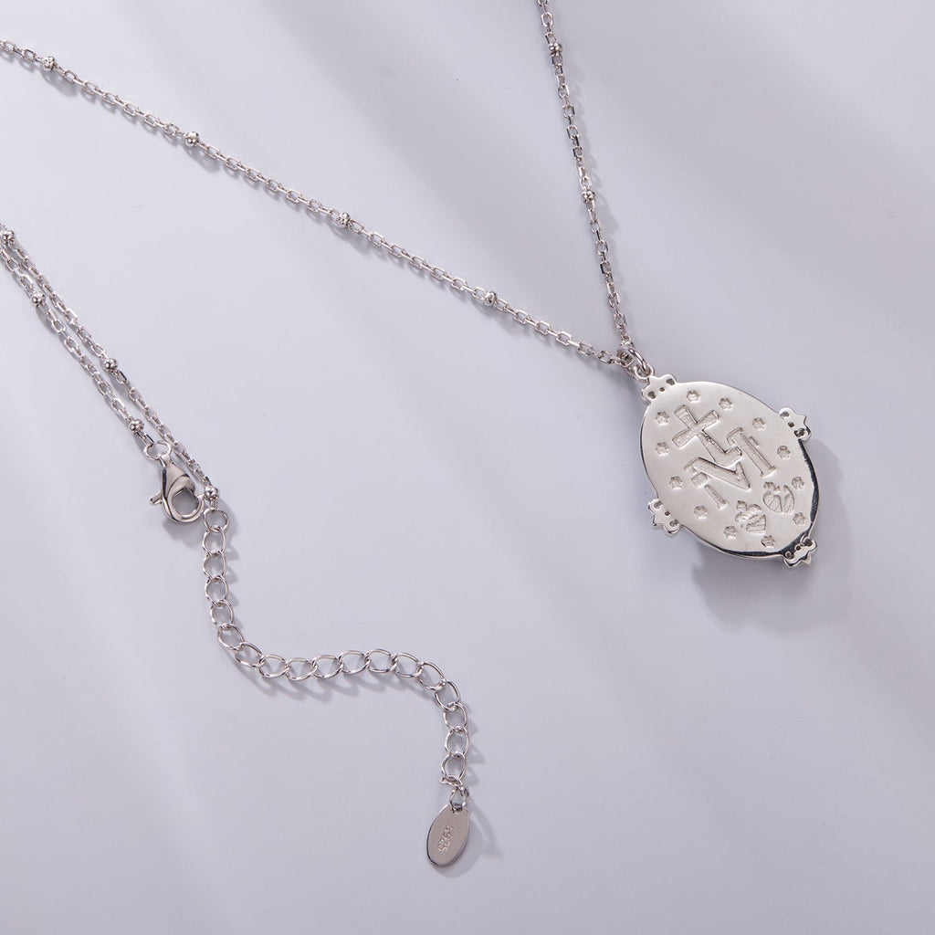925 Sterling Silver Necklace with White Gold Plating, 40+5cm Length, CZ & Mother of Pearl Pendant for Women