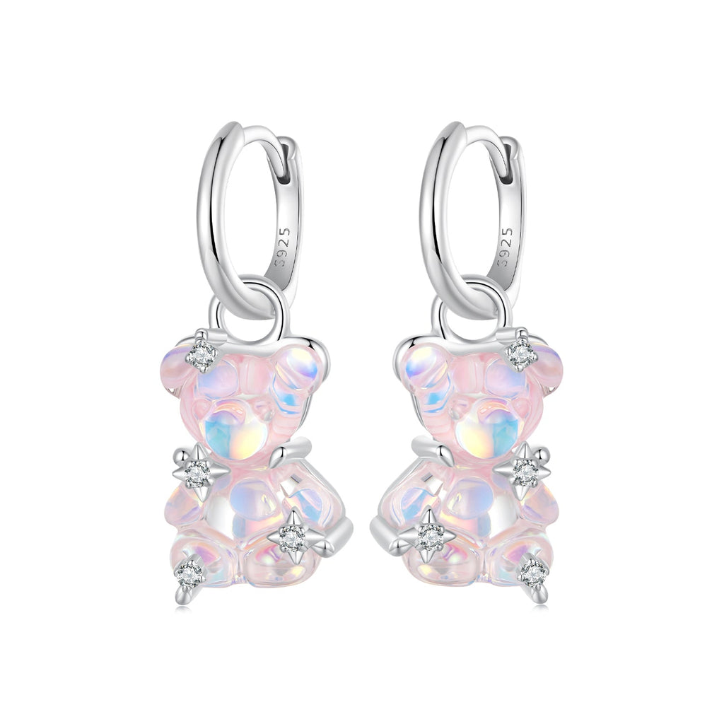 925 Sterling Silver Earrings with Pavé Setting CZ and Resin - 2.8 x 1.1 cm - Women's Fashion