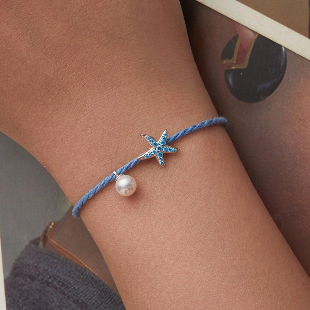 925 Sterling Silver Adjustable Starfish & Shell Pearl Bracelet for Women