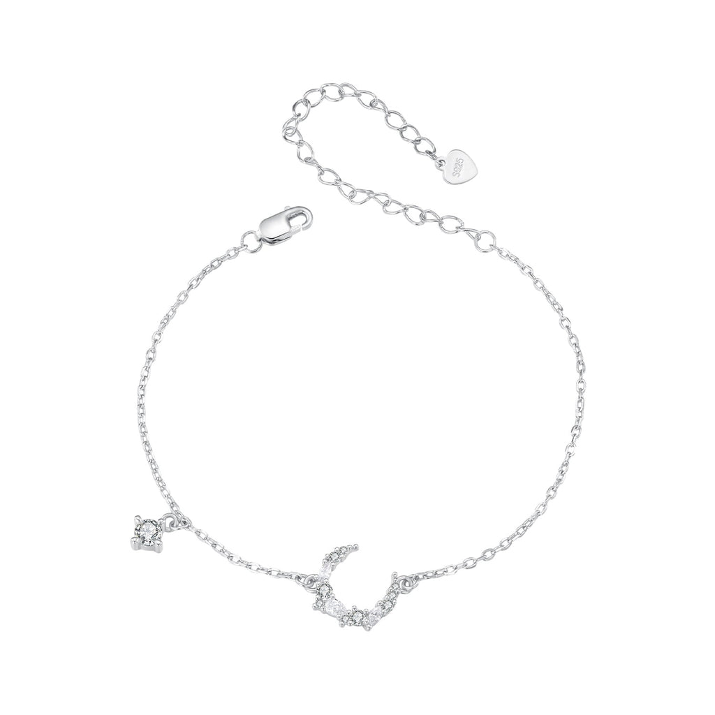 925 Sterling Silver CZ Bracelet with White Gold Plating, 150mm Length for Women
