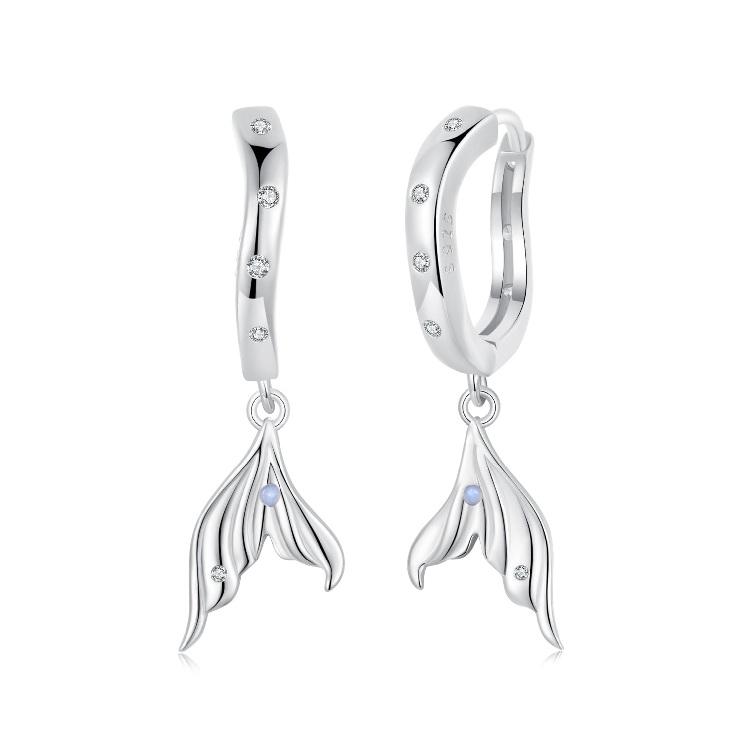 925 Sterling Silver Earrings with Nano Opal Stone and CZ in White Gold Finish