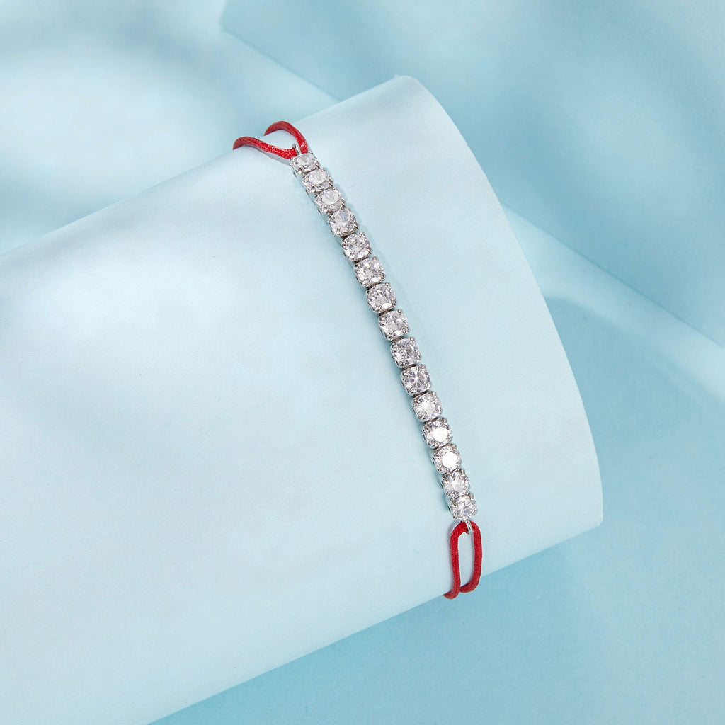925 Sterling Silver Adjustable White Gold Plated Bracelet with CZ
