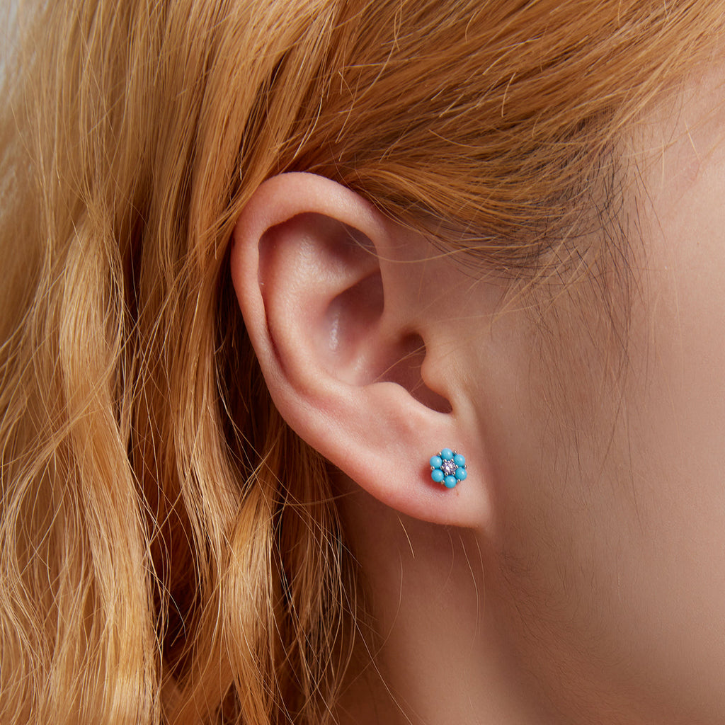 925 Sterling Silver Turquoise Pavé Setting CZ Earrings for Women