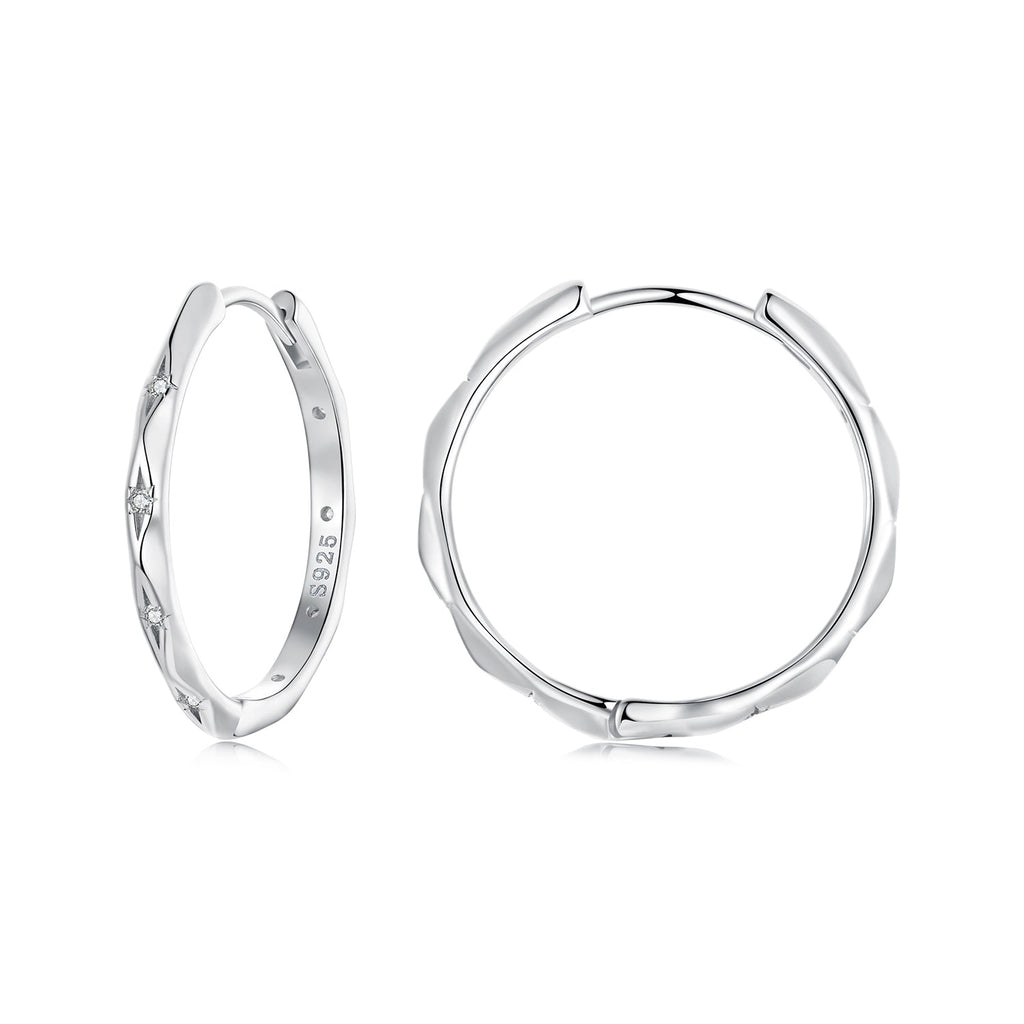 925 Sterling Silver White Gold Plated Hoop Earrings with CZ - 2.0cm