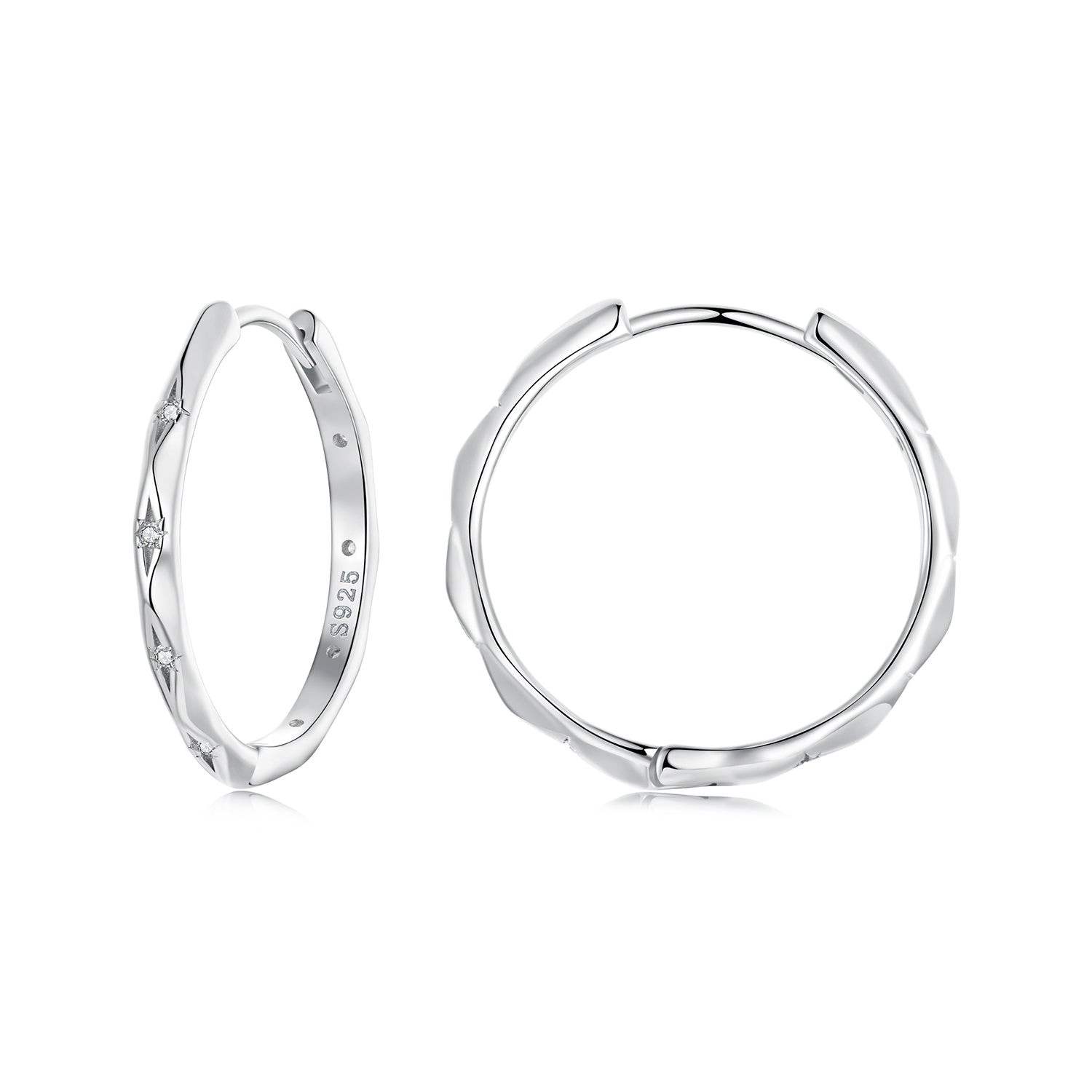 925 Sterling Silver White Gold Plated Hoop Earrings with CZ - 2.0cm