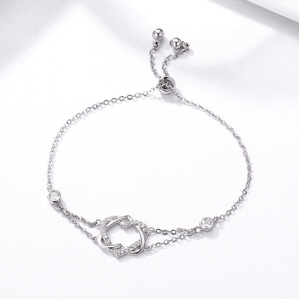 925 Sterling Silver Heart Shaped Bracelet 22CM for Women