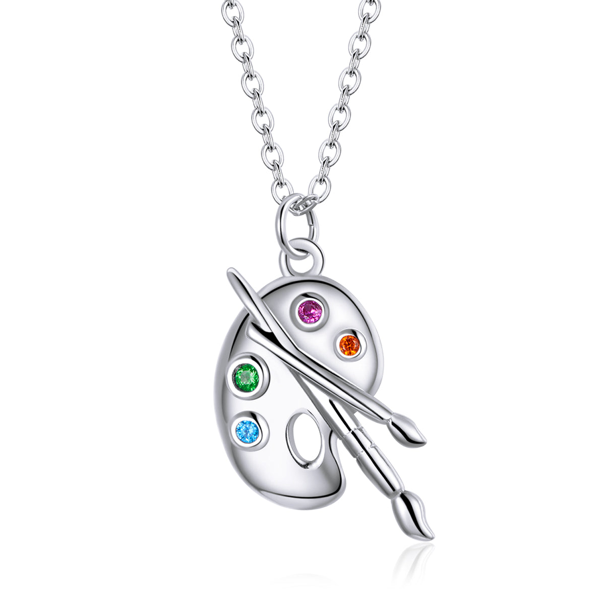 925 Sterling Silver Adjustable Pendant Necklace with CZ in Platinum Finish