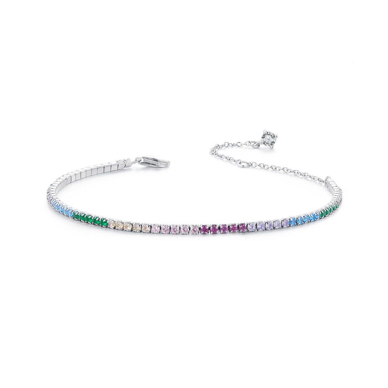 925 Sterling Silver Pave Setting White Gold Bracelet 160+60mm for Women