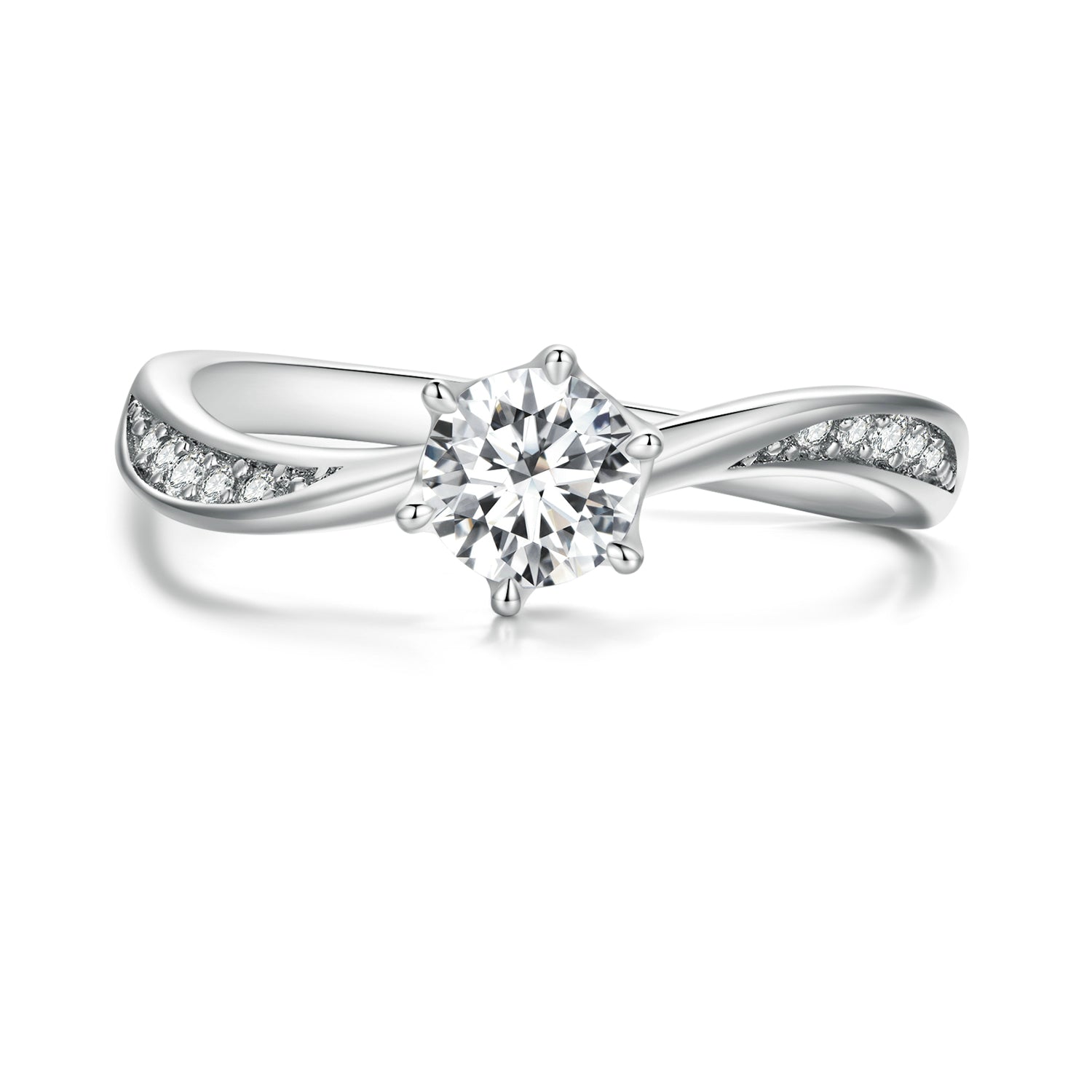 925 Sterling Silver Platinum Plated 5mm CZ Ring Size 6 for Women