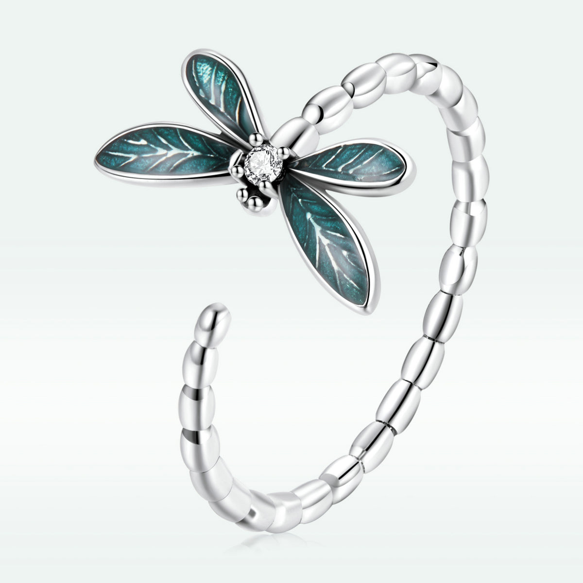 925 Sterling Silver Dragonfly Ring with Enamel & CZ for Women