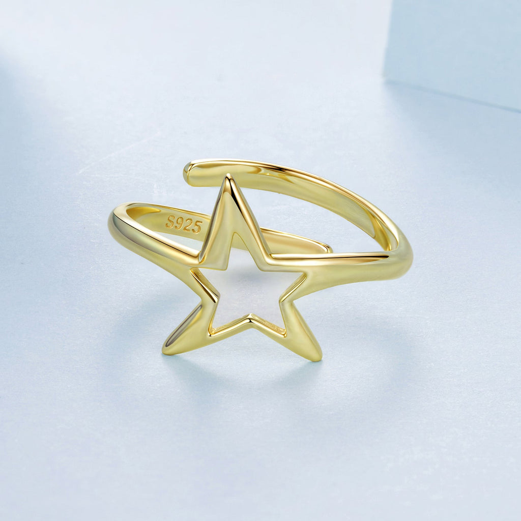 925 Sterling Silver Plated Gold 1.40cm Star Ring