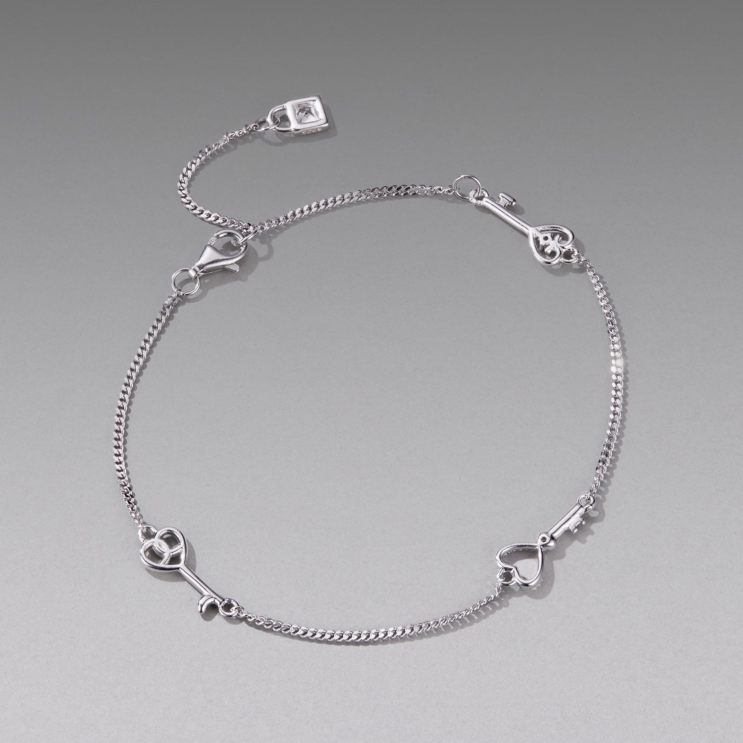 925 Sterling Silver White Gold Plated 21cm Pavé CZ Bracelet for Women