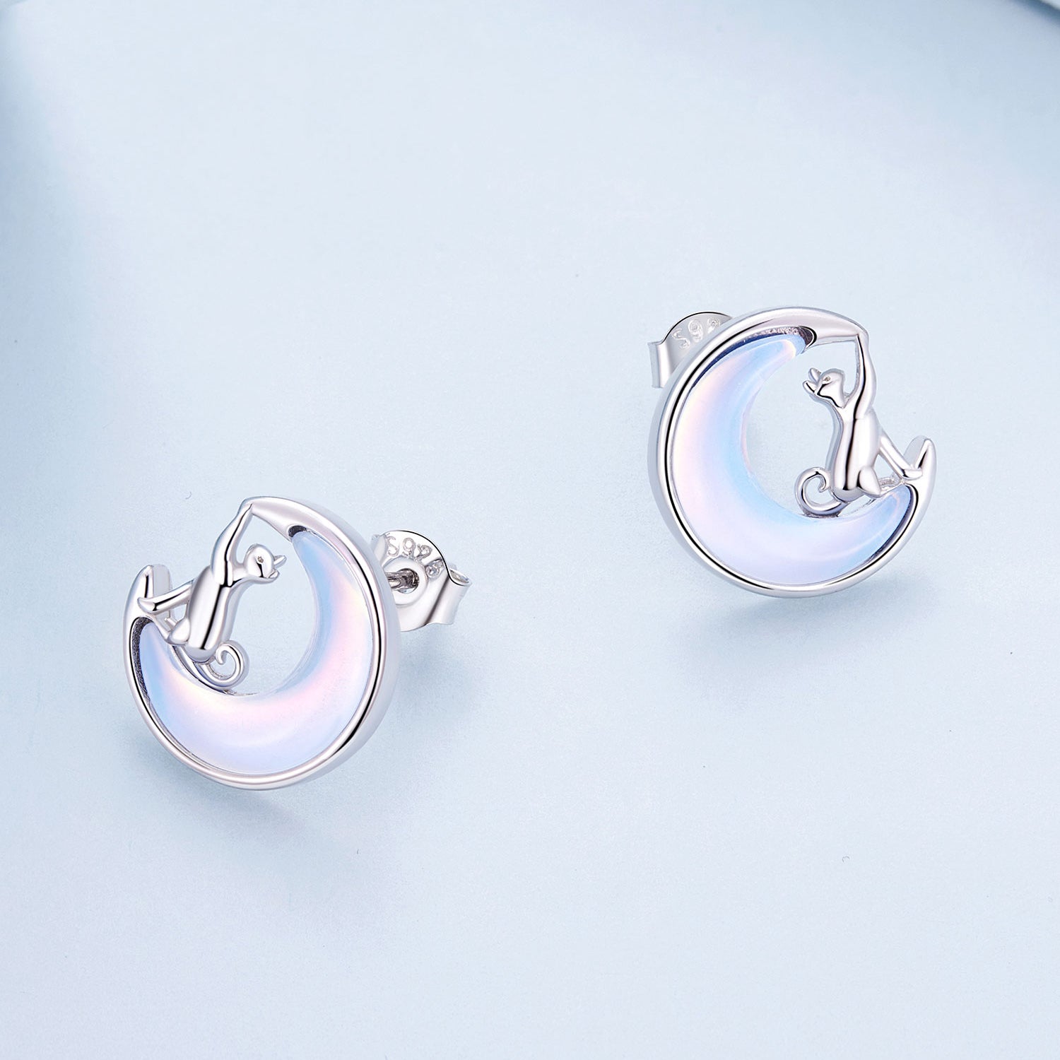 925 Sterling Silver Earrings with Transparent Glass, 13mm x 12mm for Women