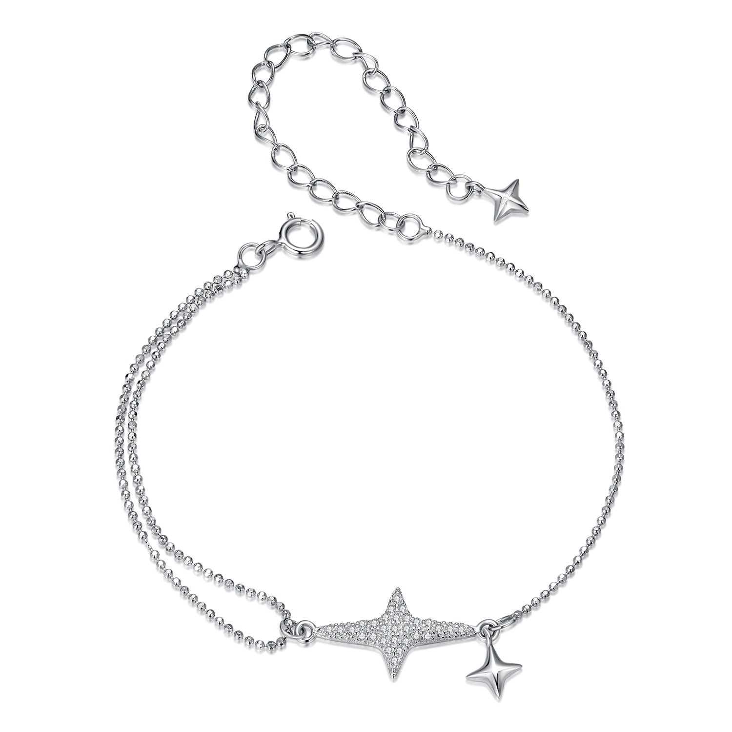 925 Sterling Silver & White Gold Plated Pave Setting CZ Bracelet 15+6cm