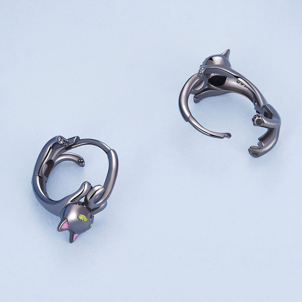 925 Sterling Silver Enamel Black Gold Earrings for Women