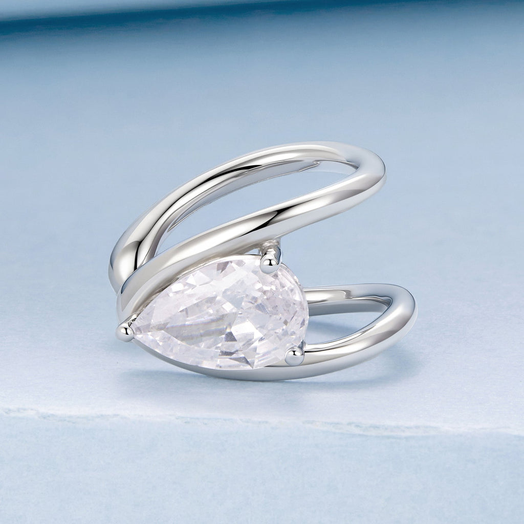 925 Sterling Silver Hoop Earrings with Pavé Setting CZ in White Gold