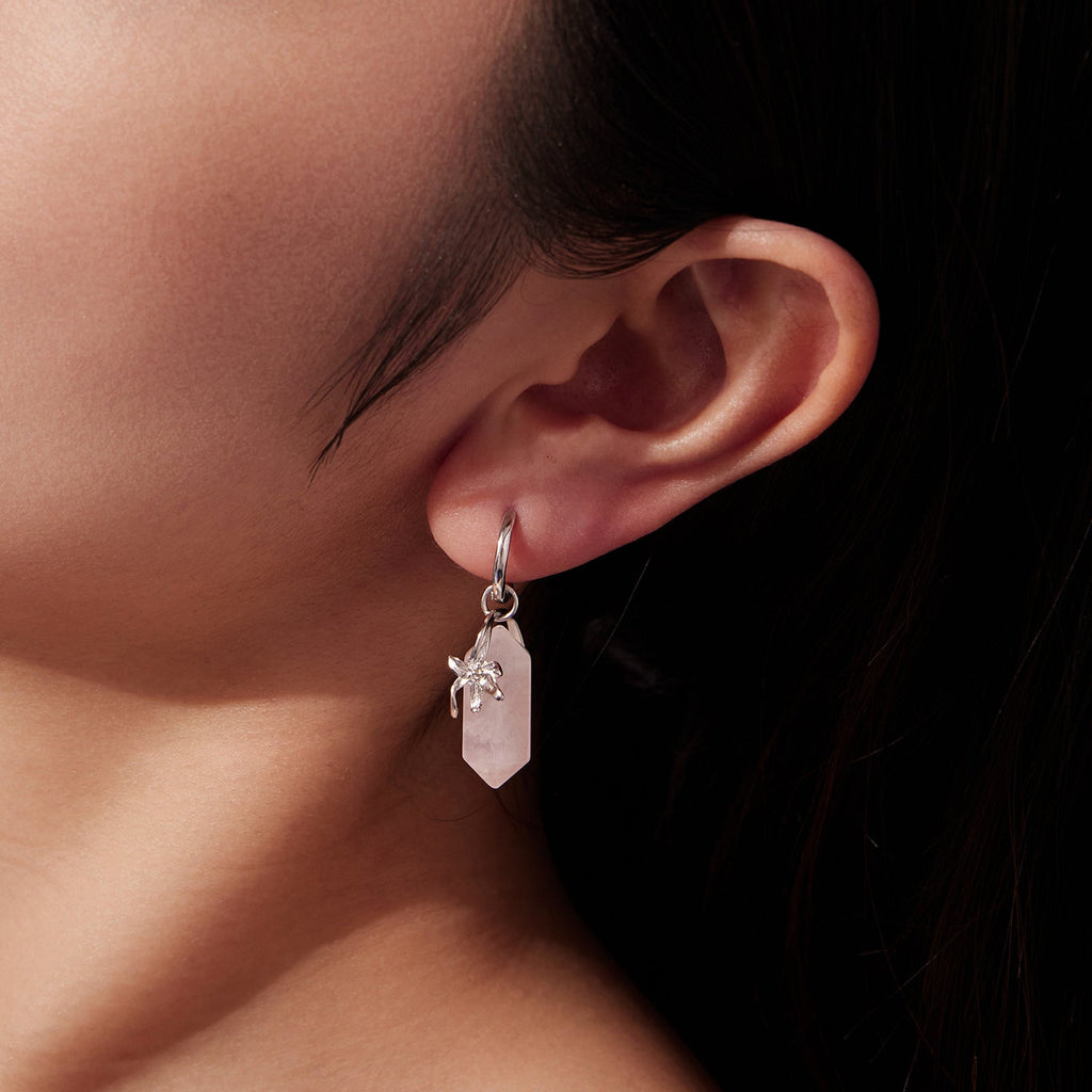 925 Sterling Silver Earrings with Natural Crystal and White Gold Plating