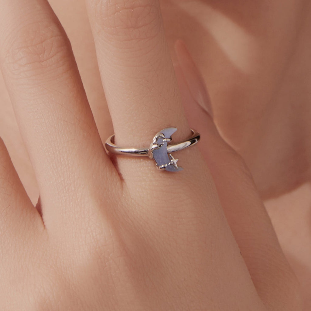 925 Sterling Silver Luminous Stone 0.80cm Moon Ring for Women