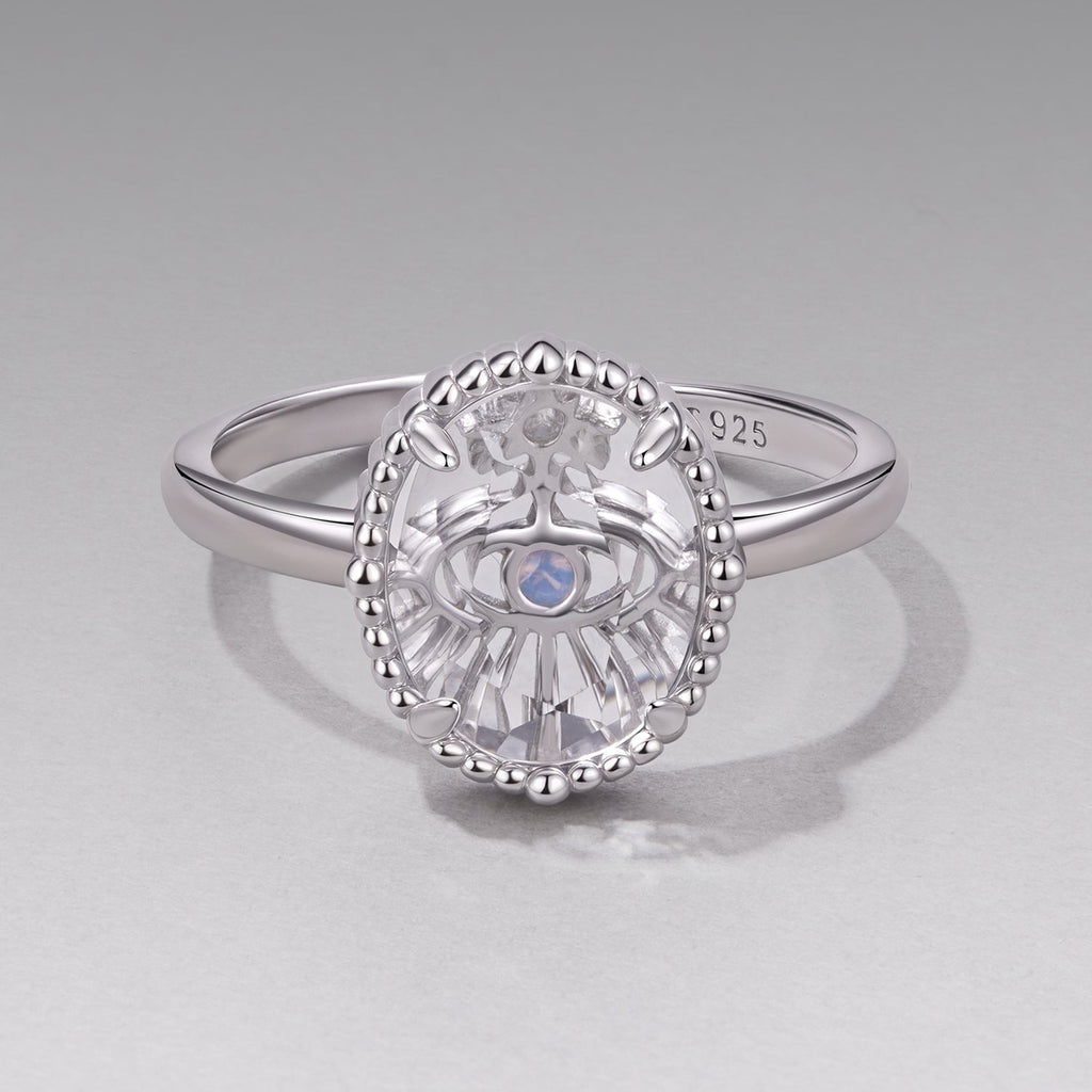 925 Sterling Silver Ring with Transparent Glass & Nano Opal, Width 0.18cm, Style E, for Women