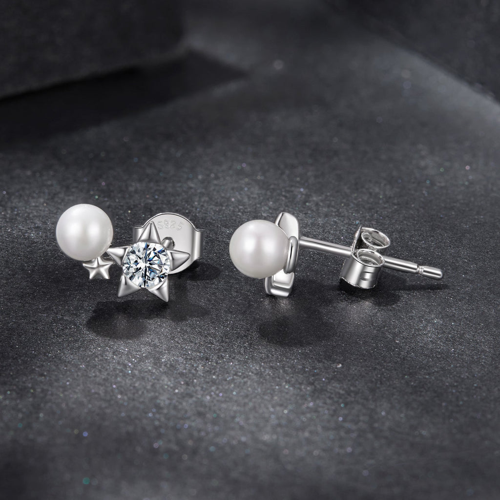 925 Sterling Silver 0.20 Carat Moissanite Earrings with Synthetic Pearl for Women