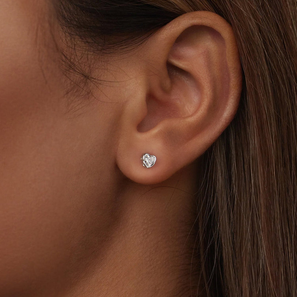 925 Sterling Silver Earrings with Plated White Gold & Pavé Setting CZ, 0.5cm for Women