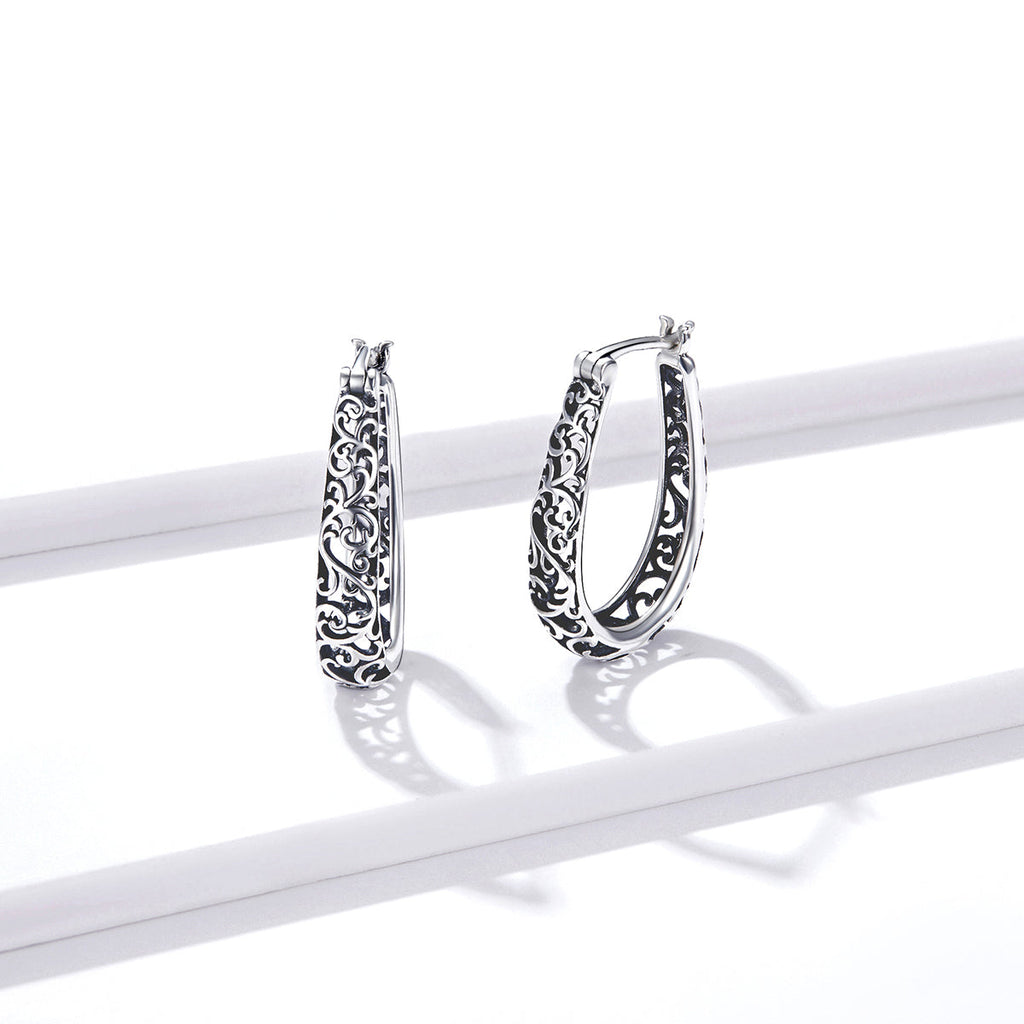 925 Sterling Silver Earrings 2.3*0.4cm Oxidized Silver for Women