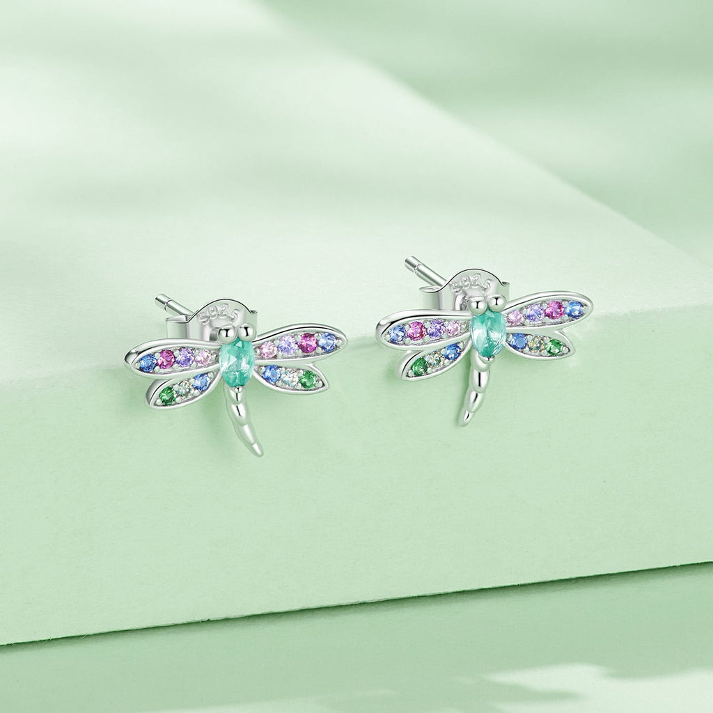 925 Sterling Silver Earrings with Pavé CZ and Transparent Glass