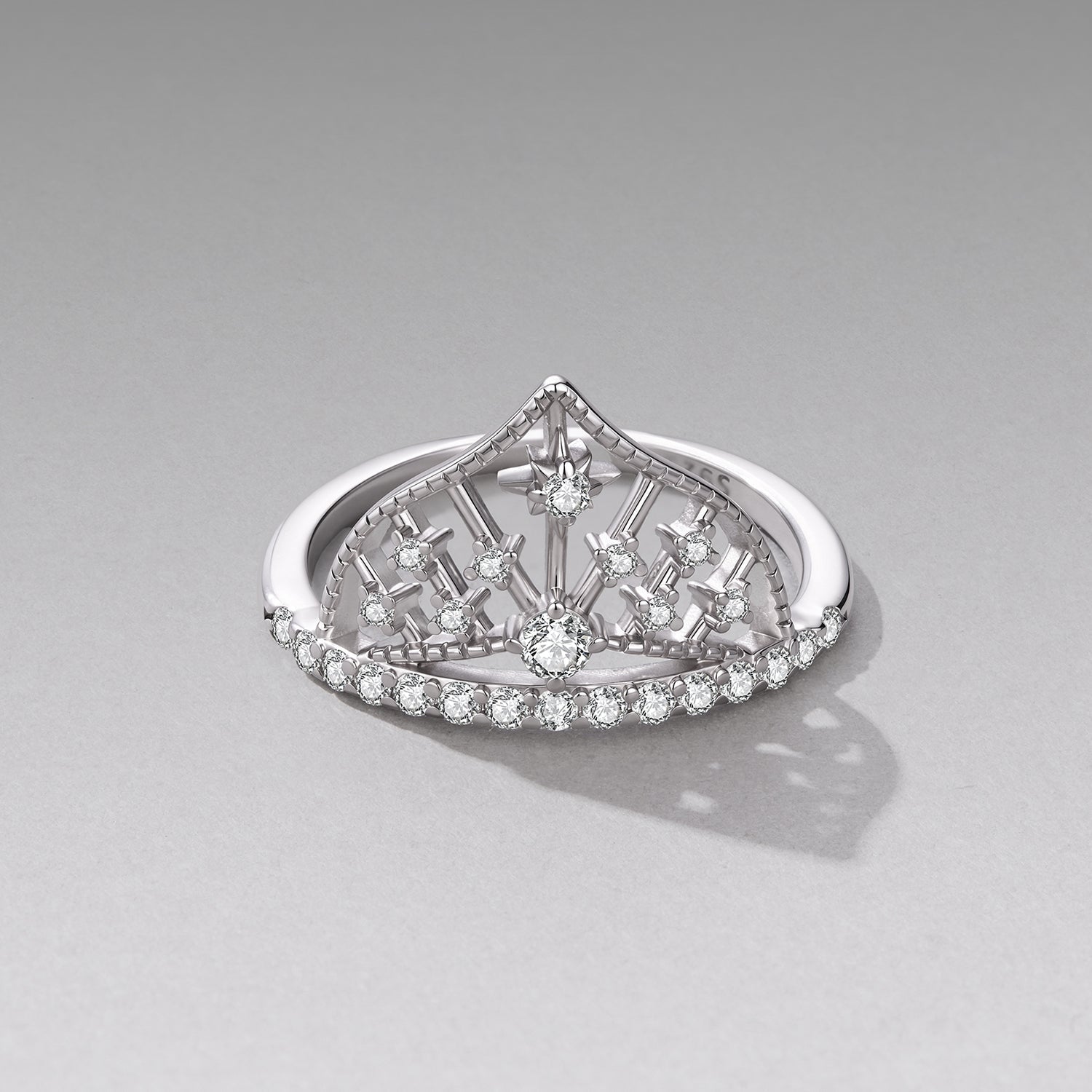925 Sterling Silver White Gold Plated Ring with Pavé Setting CZ Size 6 for Women