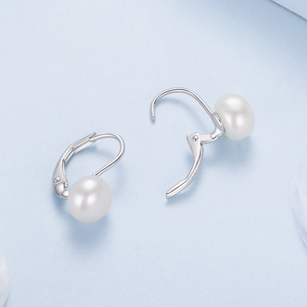 925 Sterling Silver White Gold Plated Freshwater Pearl Earrings for Women
