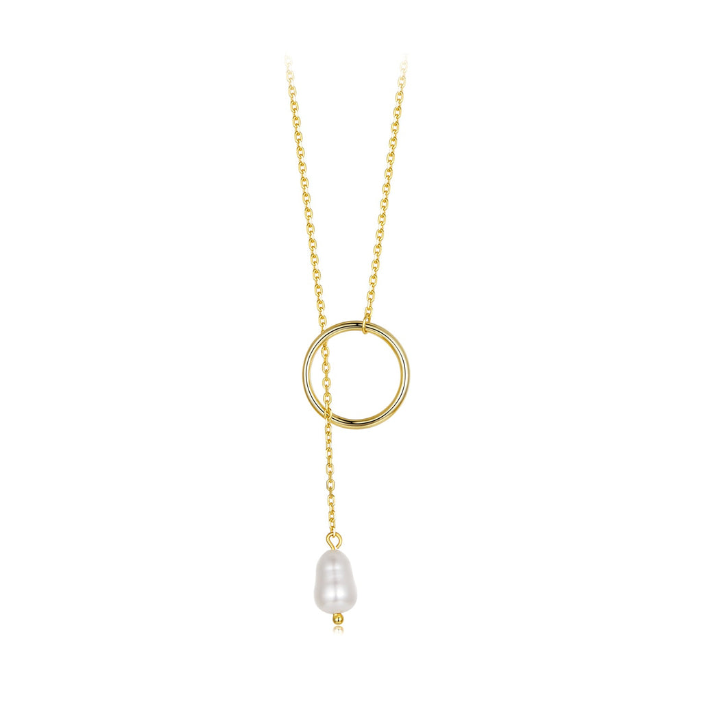 925 Sterling Silver Necklace with Gold Plated Freshwater Pearl - 60cm Length