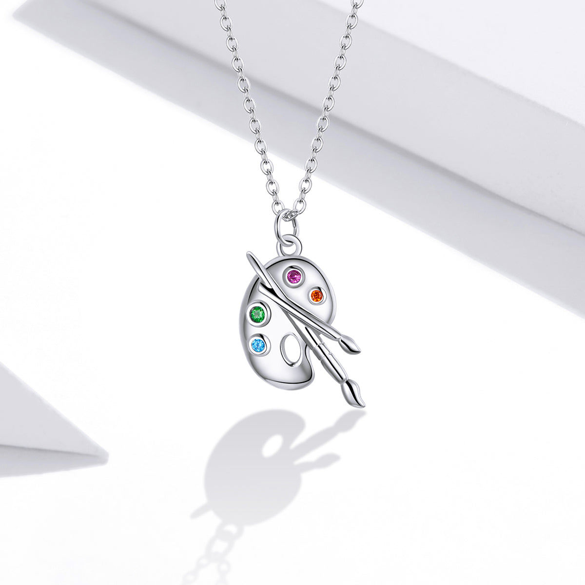 925 Sterling Silver Adjustable Pendant Necklace with CZ in Platinum Finish