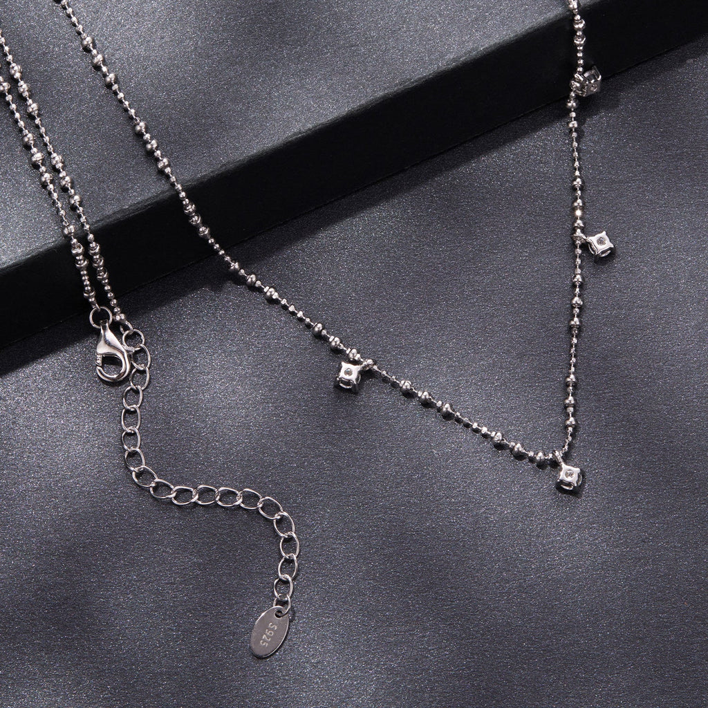 925 Sterling Silver 0.10ct Moissanite Necklace in White Gold, 40+5cm Chain for Women