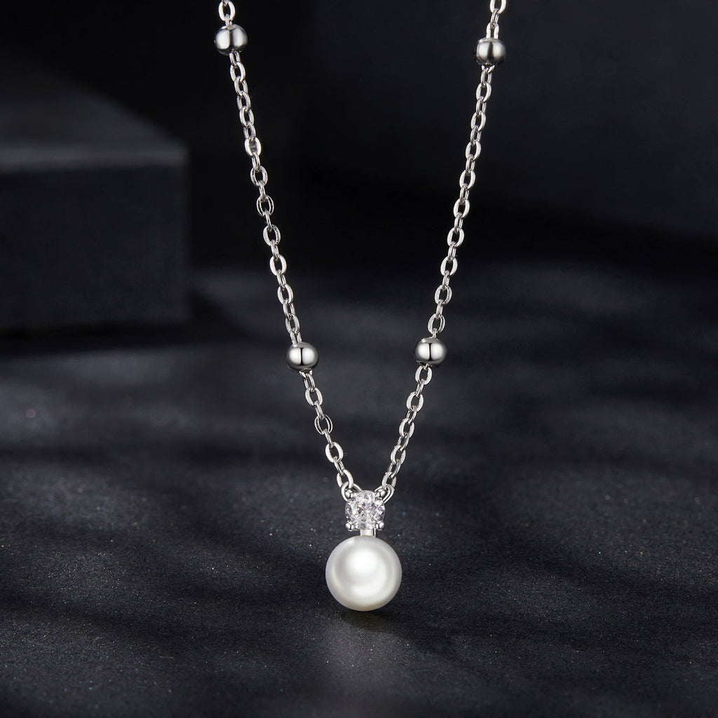 925 Sterling Silver Moissanite and Freshwater Pearl Necklace 40+5cm for Women