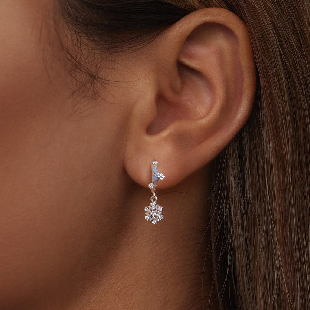 925 Sterling Silver Earrings with Plated White Gold, 2.2*0.7cm, Enamel + Pavé Setting for Women