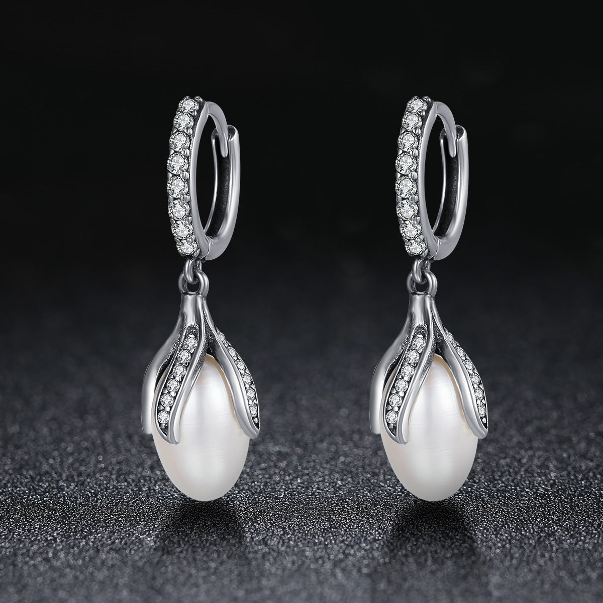 925 Sterling Silver Oxidized Silver Freshwater Pearl Earrings